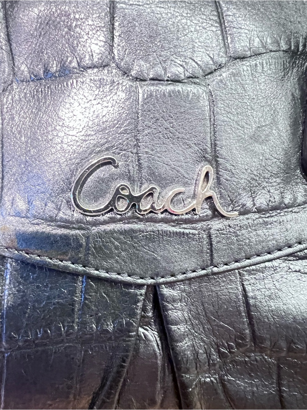 Y2K Coach Black Croc-Embossed Leather Shoulder Bag w/Chain Accents NL1126-F17660 - Picture 13 of 16